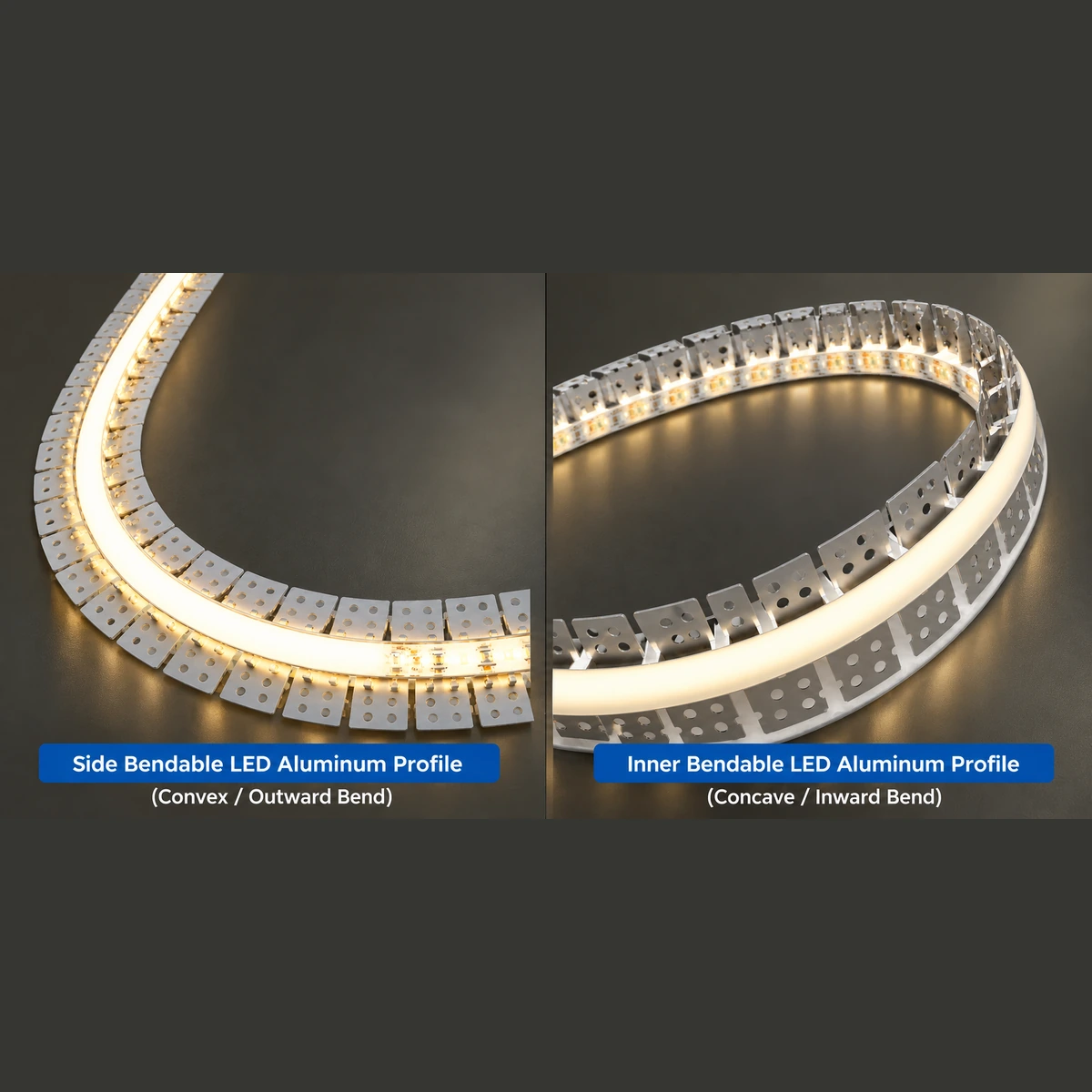 bendable LED aluminum profile with inward-curved lighting effect