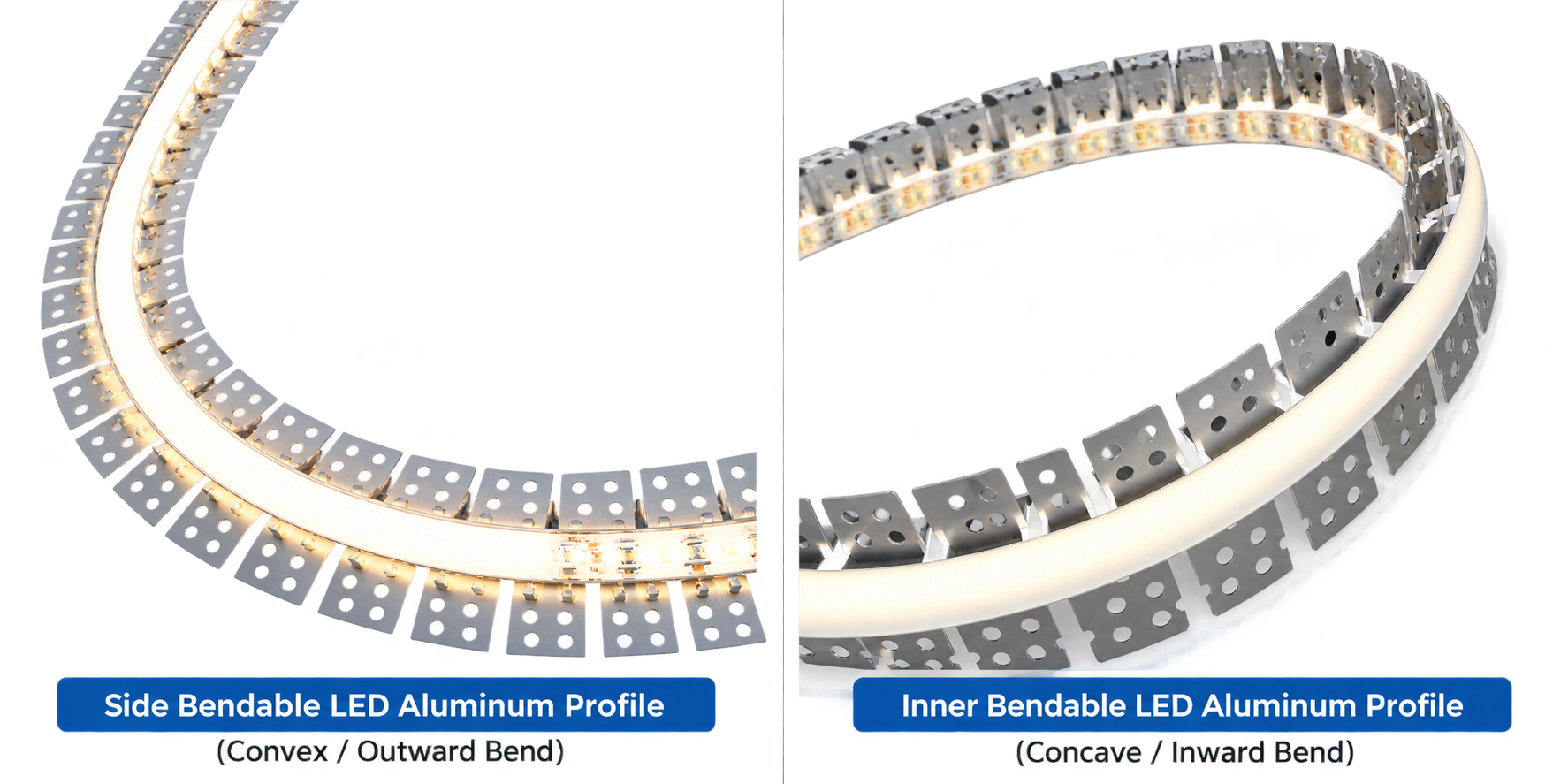 bendable LED aluminum profile with inward-curved lighting effect