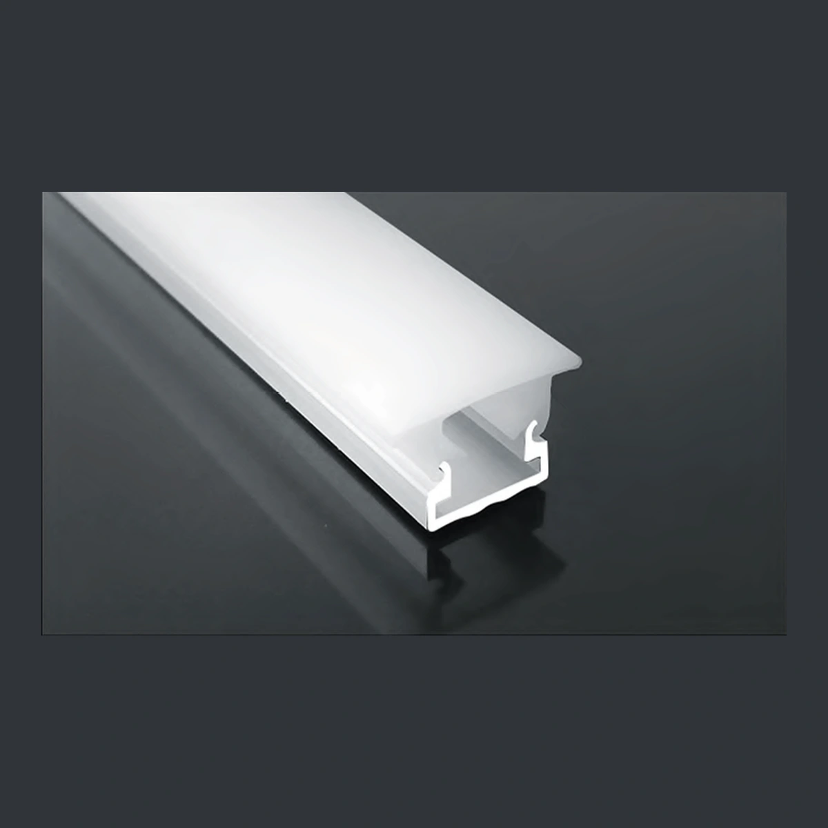 GD-024 recessed LED aluminum profile showing a compact light chamber with shaped upper lips with diffuser and catalogue finish examples.