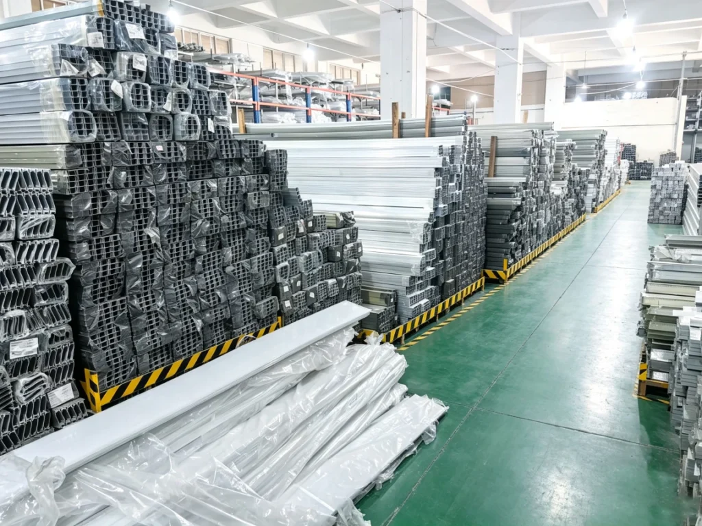 LED aluminum profiles arranged in warehouse storage