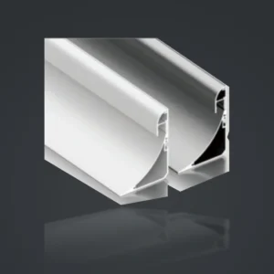 LSH-067 LED Cornice Aluminum Profile – Large Version showing a curved or shaped cornice face with an integrated light chamber