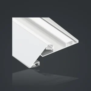 LSH-10030 Angled LED Cove Lighting Profile – Slim-Flange Version showing an angled architectural section with a low-profile light chamber
