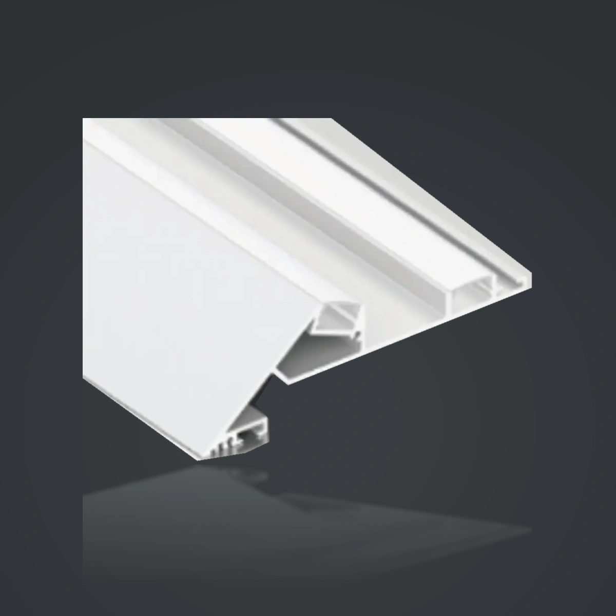 LSH-10030 Angled LED Cove Lighting Profile – Slim-Flange Version showing an angled architectural section with a low-profile light chamber
