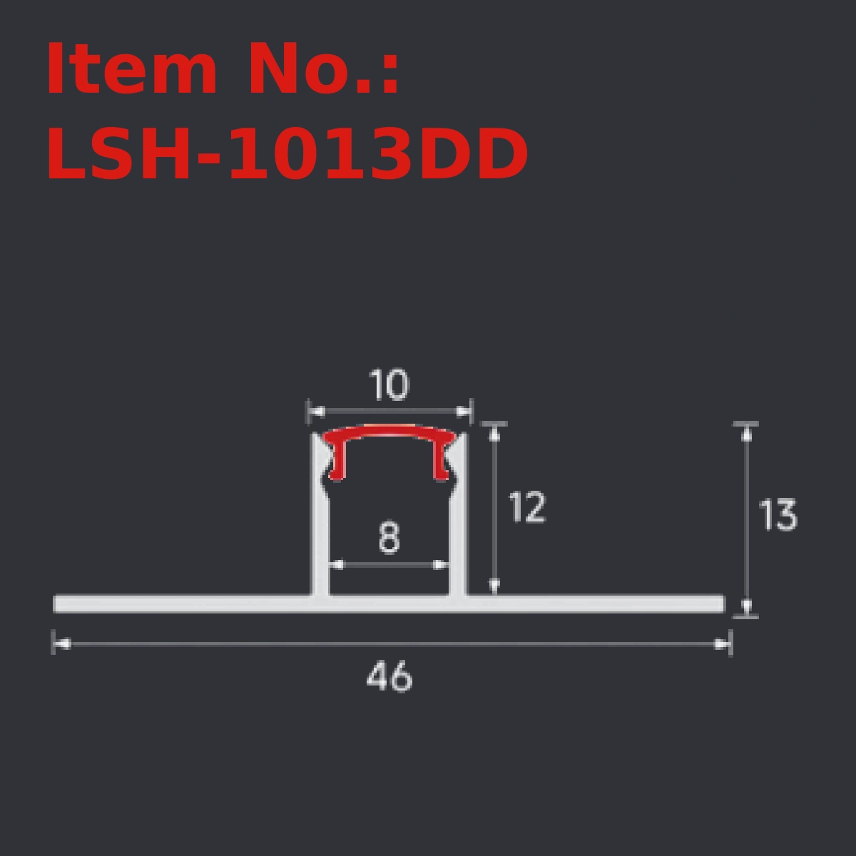 LSH-1013DD plaster-in LED profile section drawing with catalog dimension labels