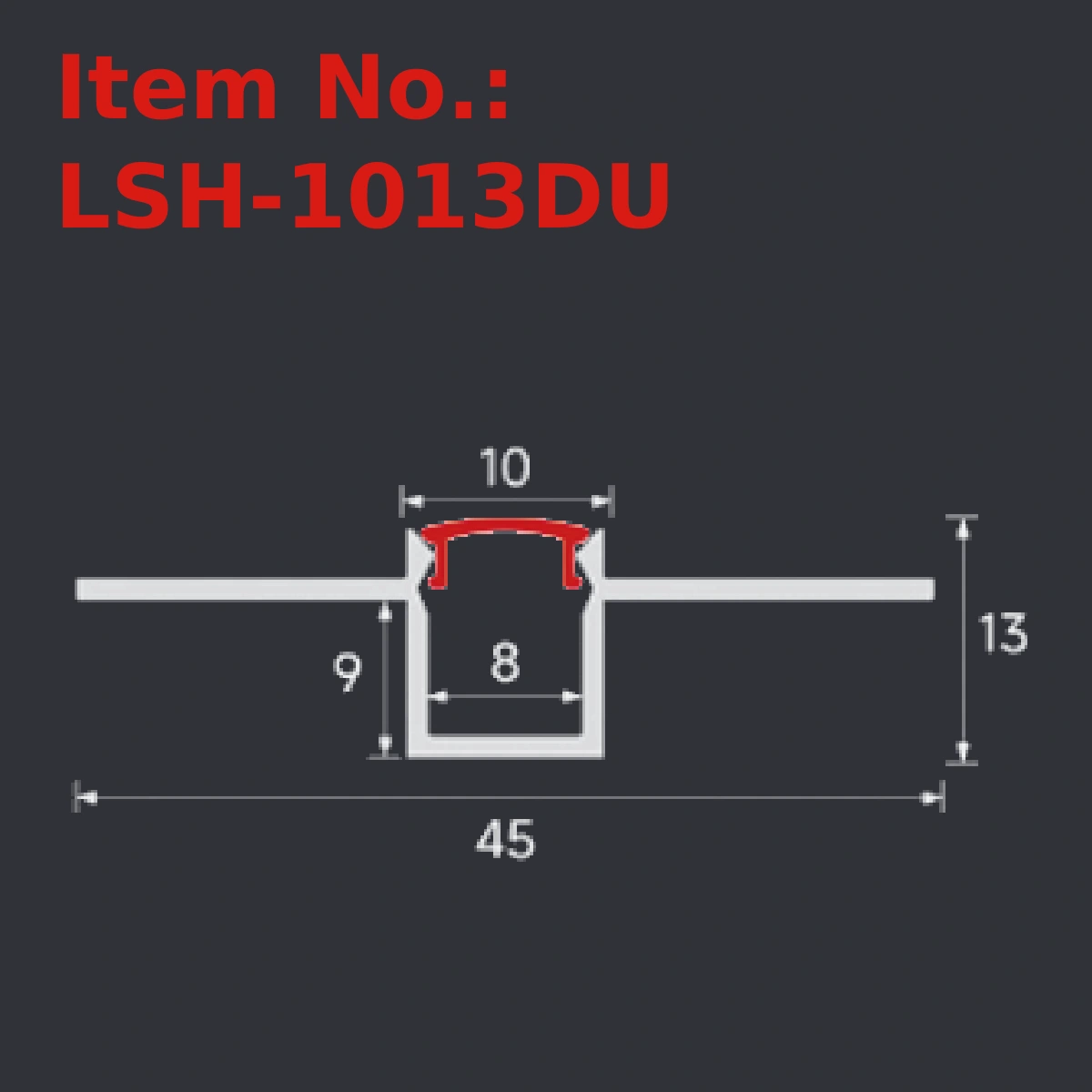 LSH-1013DU plaster-in LED profile section drawing with catalog dimension labels
