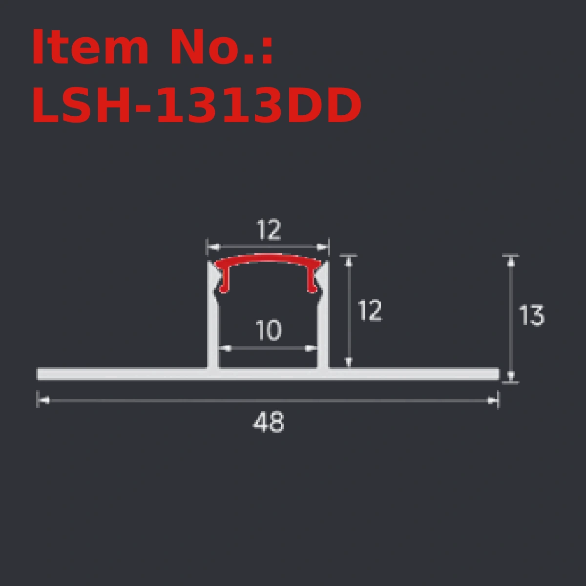 LSH-1313DD plaster-in LED profile section drawing with catalog dimension labels