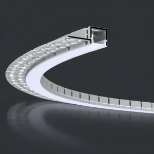 Silver LSH-1513SWL bendable LED aluminum profile, 15×13mm, shown in a curved configuration