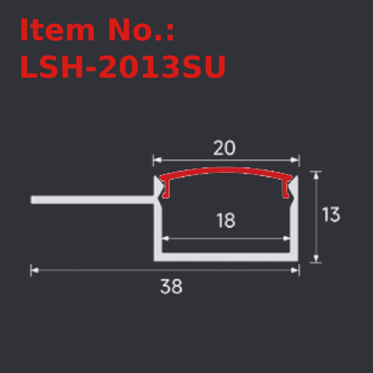 LSH-2013SU plaster-in LED profile section drawing with catalog dimension labels