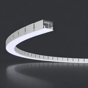 LSH-2018NW bendable LED aluminum profile installation diagram showing recessed mounting and surrounding wall or ceiling construction
