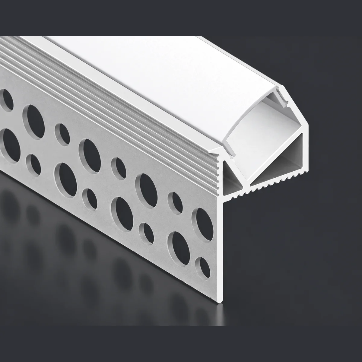 LSH-3520 angled plaster-in LED aluminum channel with perforated fixing flange