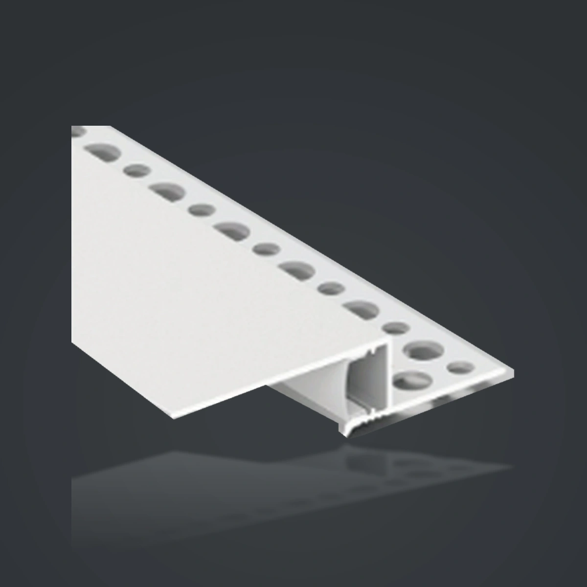 LSH-3814 Ceiling Edge LED Aluminum Profile – Lower-Flange Version showing a straight return with a discrete light chamber