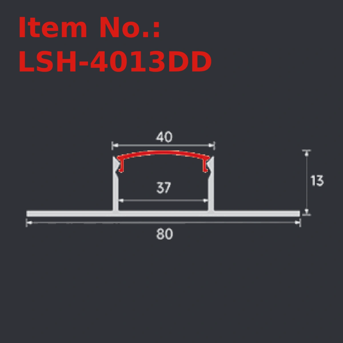 LSH-4013DD plaster-in LED profile section drawing with catalog dimension labels