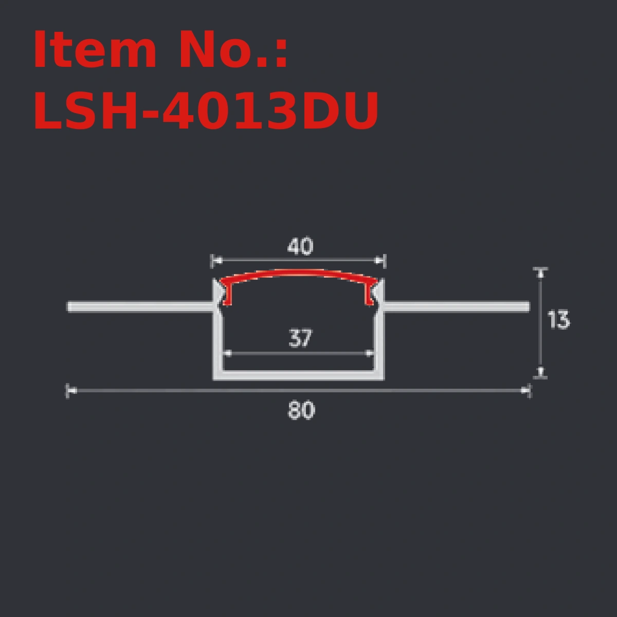 LSH-4013DU plaster-in LED profile section drawing with catalog dimension labels