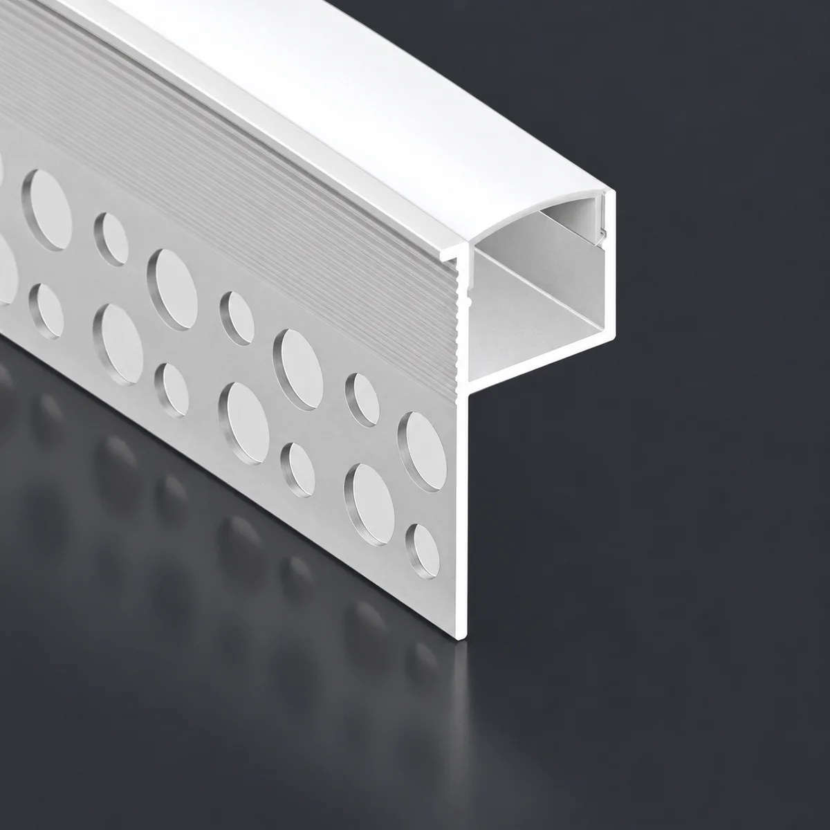 LSH-4320 vertical-wing plaster-in LED aluminum channel with perforated fixing flange