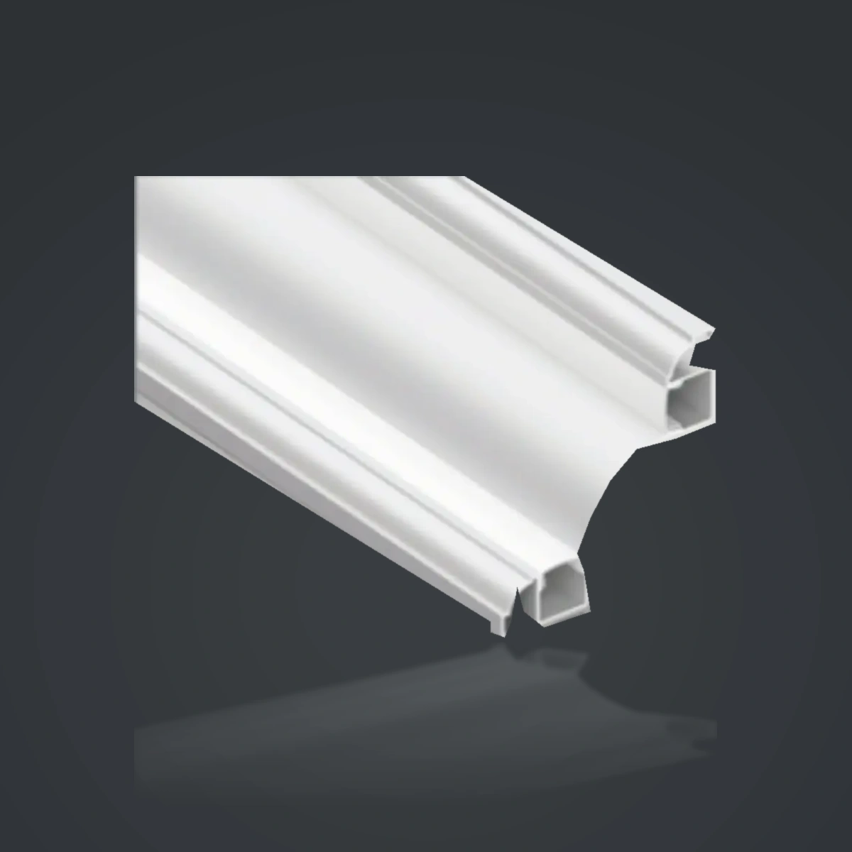 LSH-7070 Dual-Channel LED Cornice Aluminum Profile showing two separate light-chamber positions within one shaped section