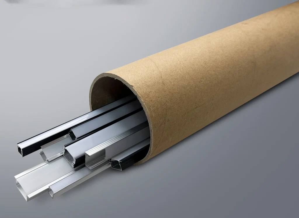 Long LED aluminum profiles packed in protective kraft paper tubes